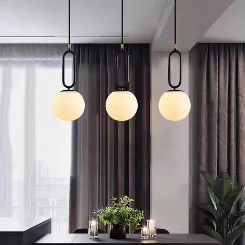 suspension led en laiton et marbre pour décoration intérieure - vue 3 sur 8