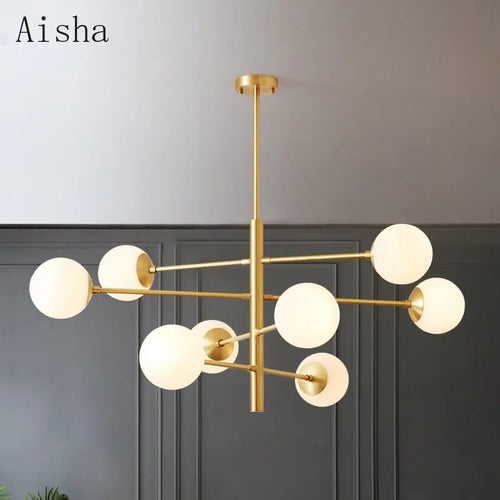Modern nordic glass and copper chandelier - vue 2 sur 10