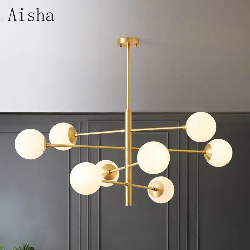 Modern nordic glass and copper chandelier