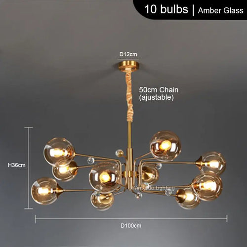 Modern LED chandelier with 10 globes decorative light - vue 12 sur 18