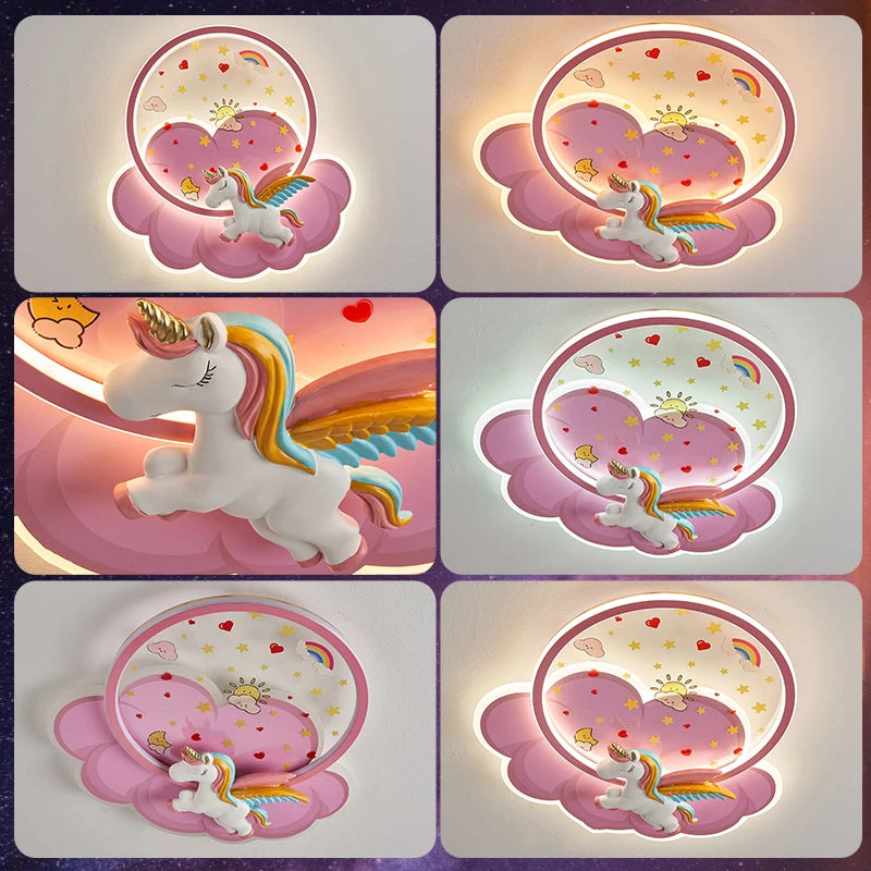 Unicorn LED ceiling light for girls with optional remote control - vue 5 sur 8