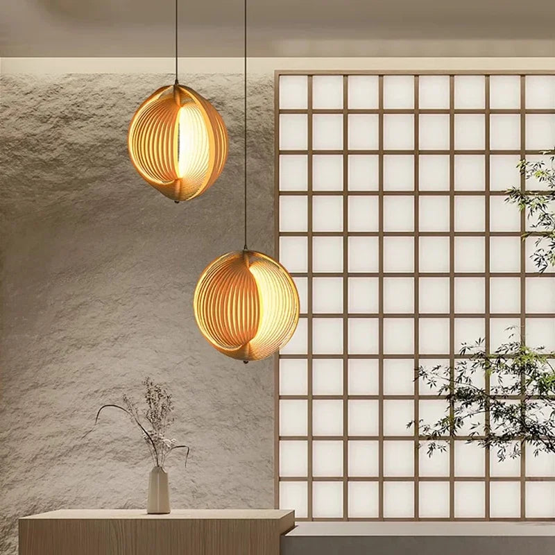 Wabi sabi wooden pendant light for modern interior decor