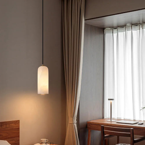Naturan marble chandelier with single copper bulb lighting - vue 4 sur 7