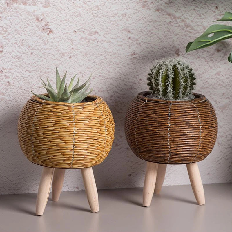 Nordic rattan imitation flower shelf with removable legs