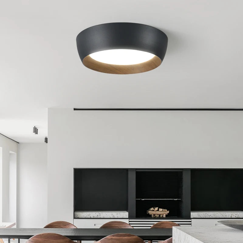 Modern adjustable LED ceiling light in iron and minimalist Italian wood