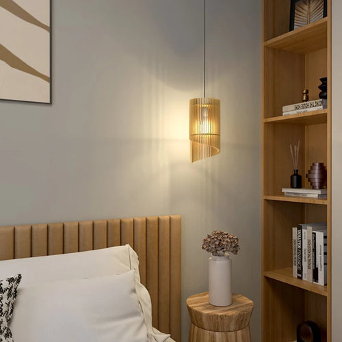 Wabi-sabi wood chandelier with suspended LED lighting - vue 4 sur 8