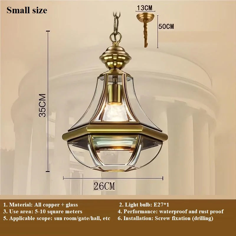 Waterproof copper chandelier in American style for outdoor use