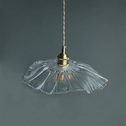 Nordic glass and brass LED pendant light flower shape - vue 4 sur 13