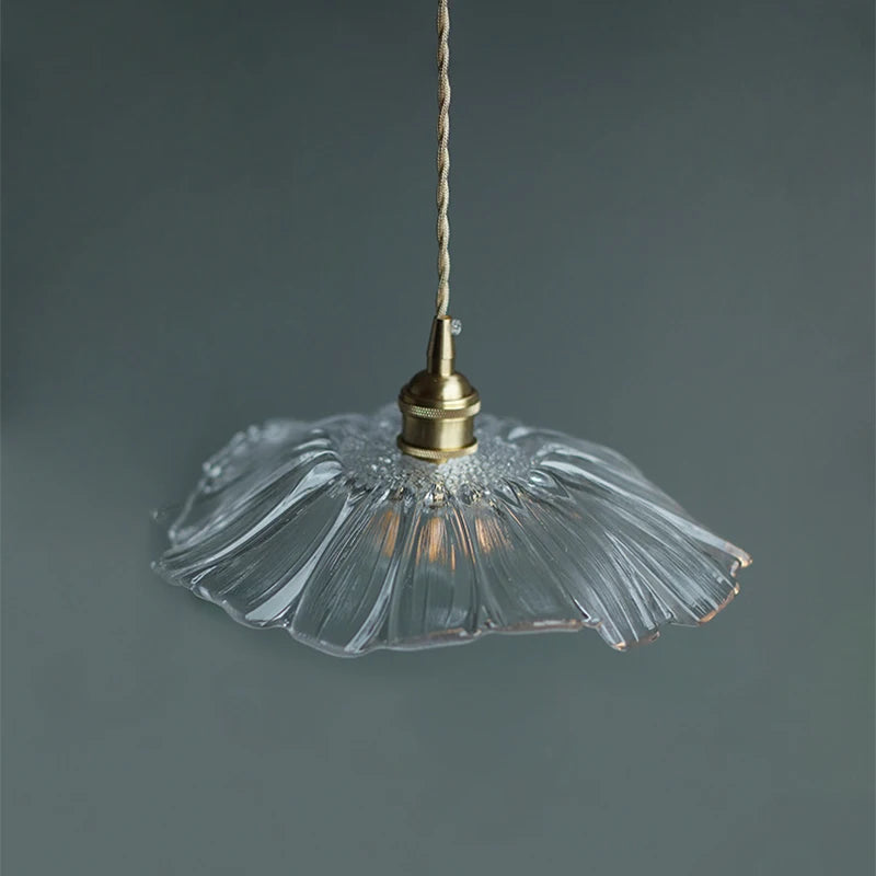 Nordic glass and brass LED pendant light flower shape - vue 3 sur 13