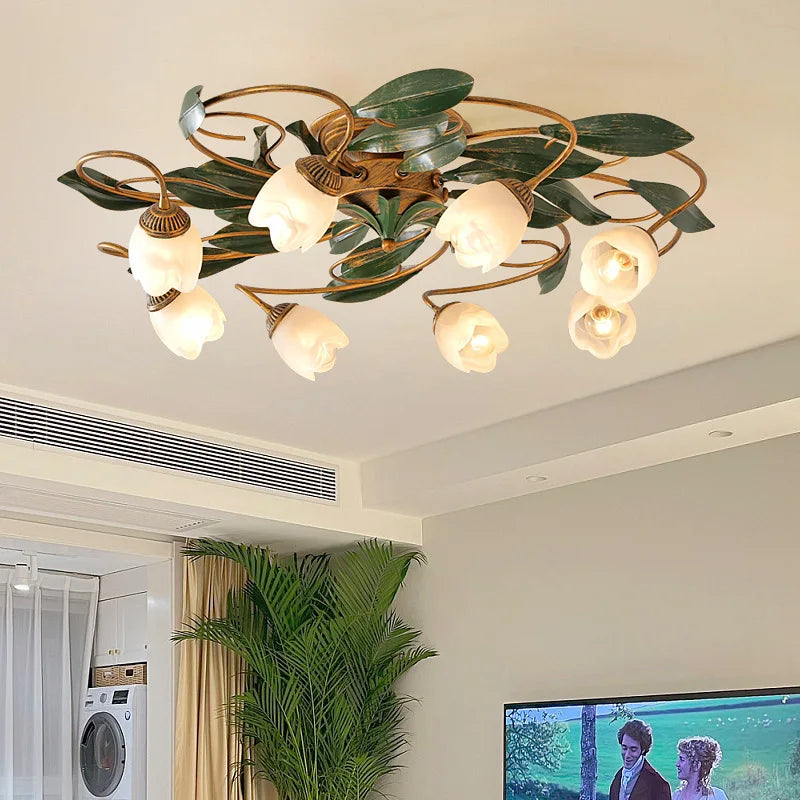 French vintage floral copper ceiling lantern for bedroom and living room