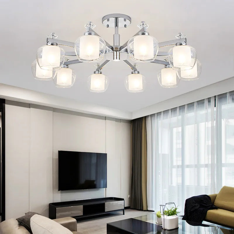 Modern chrome wrought iron chandelier with lampshade