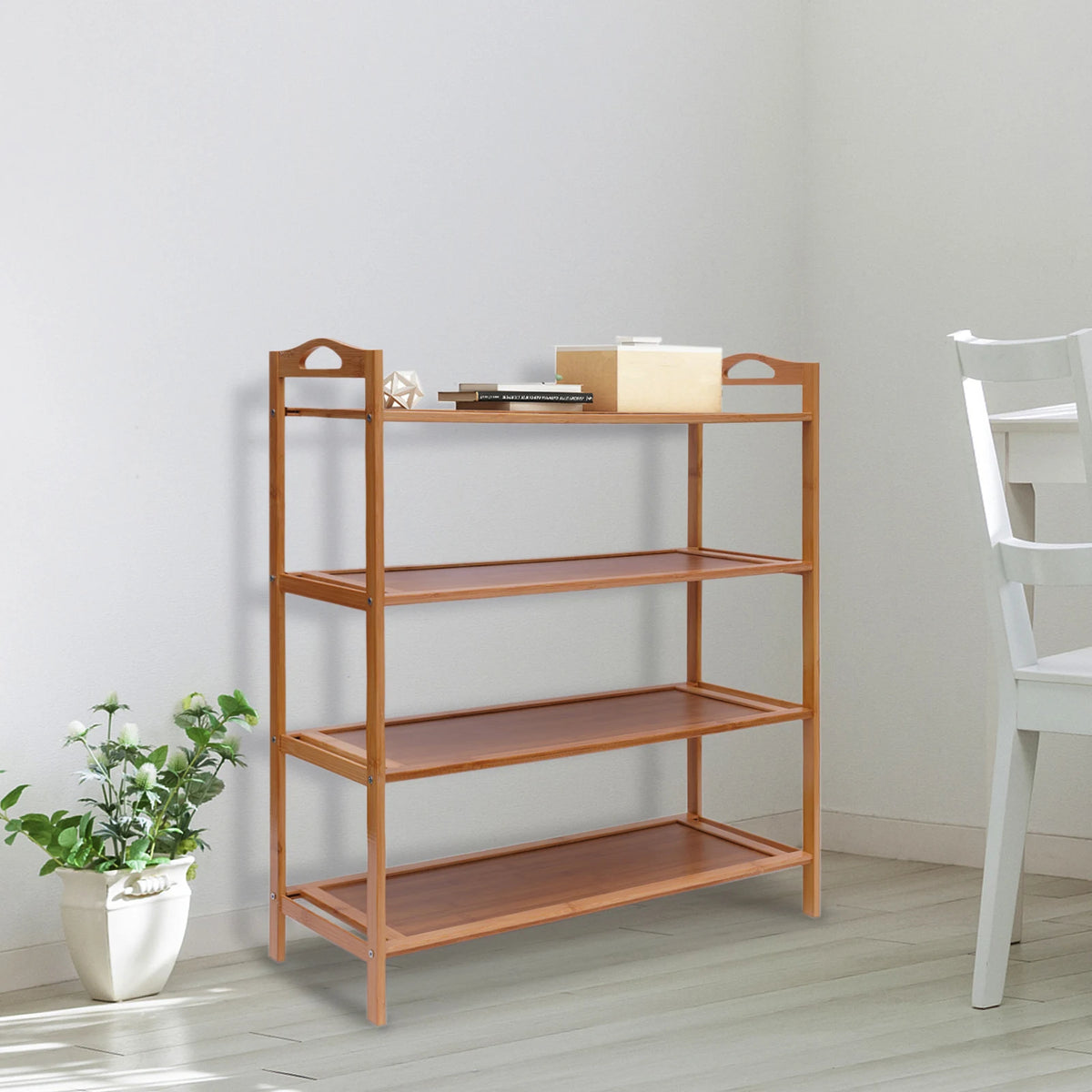 Durable and practical 4-tier bamboo shoe rack for storage