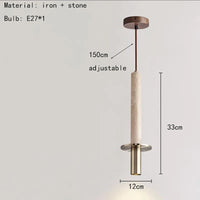 Cylindrical marble and gold metal pendant light for modern interiors
