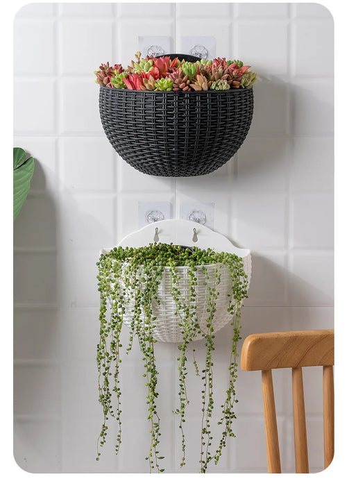European Wall Mounted Hydroponic Plant Pot, Semi-Circular, Hanging Flower Basket, Balcony, Lazy Wall Mounted, No Drilling, Decor - vue 7 sur 16