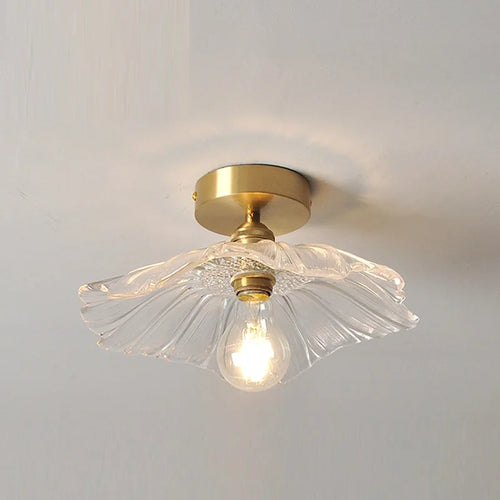 Nordic glass and brass LED pendant light flower shape - vue 12 sur 13