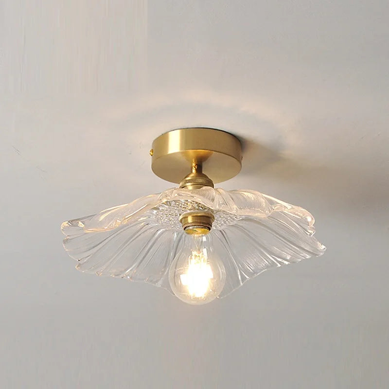 Nordic glass and brass LED pendant light flower shape - vue 11 sur 13