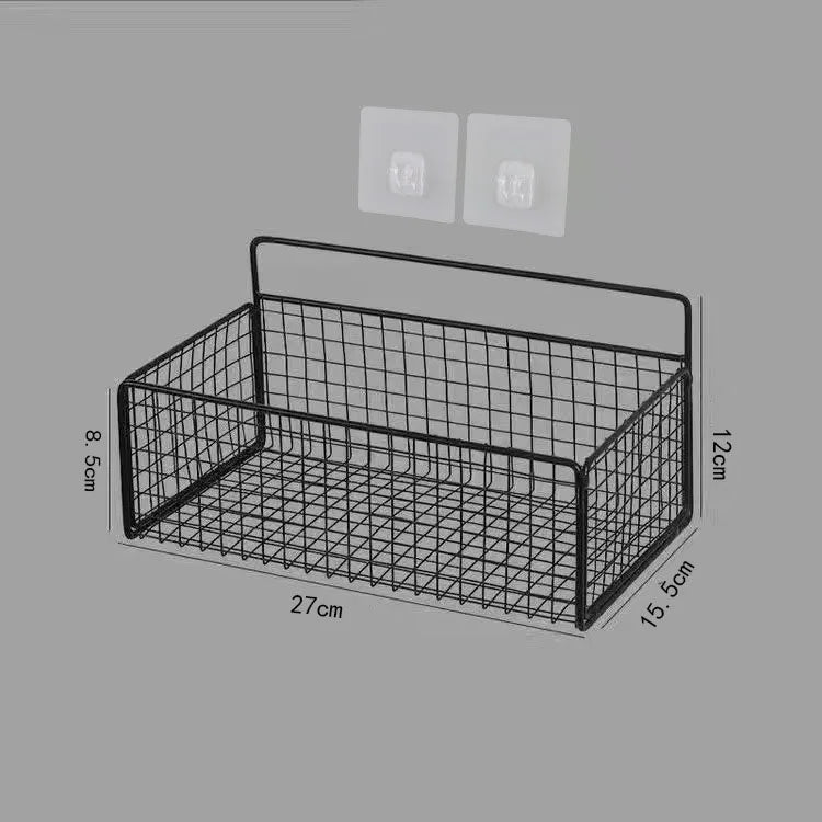 space-saving metal wall-mounted storage basket for accessories - vue 6 sur 6