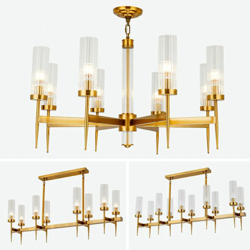 Gold metal and glass LED chandelier - vue 3 sur 24