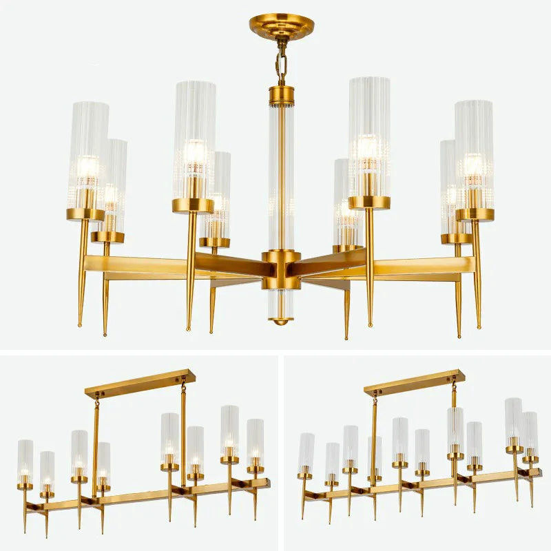 Gold metal and glass LED chandelier
