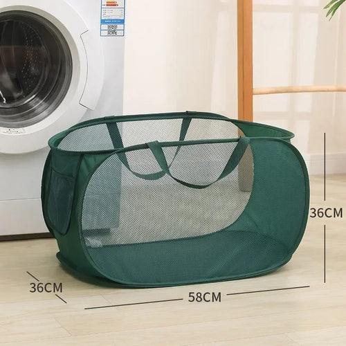 Durable Collapsible Laundry Basket, Mesh Pop Up Laundry Hamper With Side Pocket, Foldable Clothes Storage Hamper With Reinforced - vue 9 sur 9