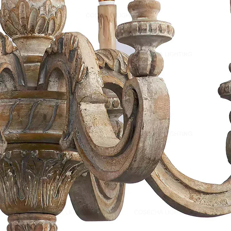 lustre en bois sculpté et verre de murano rétro élégant - vue 6 sur 12