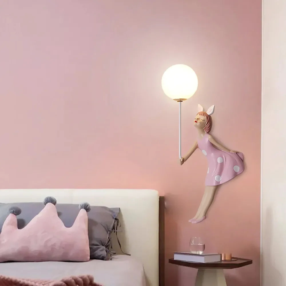 Pink resin princess wall lamp, decorative LED children's room light