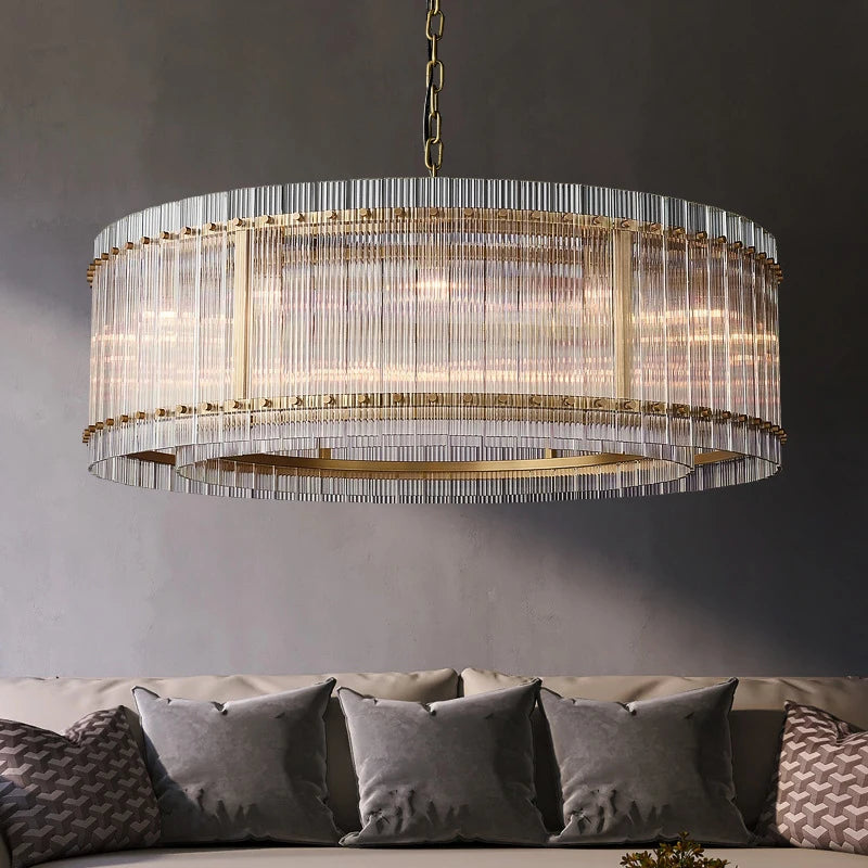 Luxury gold double ring crystal LED chandelier