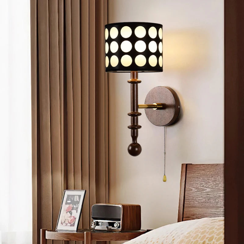 Retro medieval solid wood wall light with decorative polka dots - vue 3 sur 8