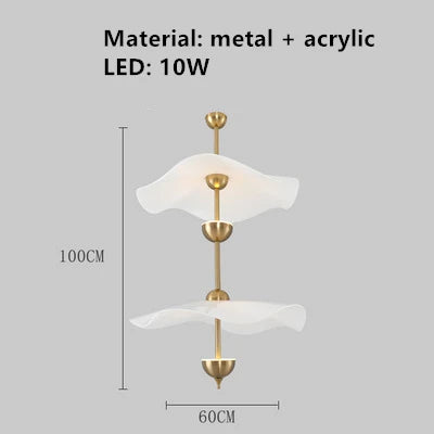 Lotus leaf gold metal pendant light art deco