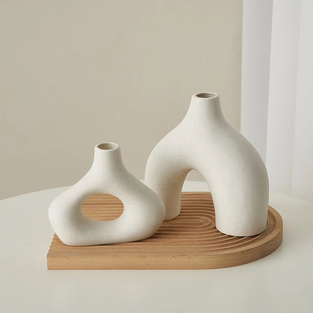 set of 2 Nordic ceramic vases for modern decoration