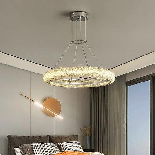 Modern chrome and crystal chandelier for interior decoration - vue 5 sur 12