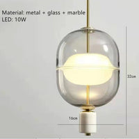 Nordic glass, marble and gold metal pendant light