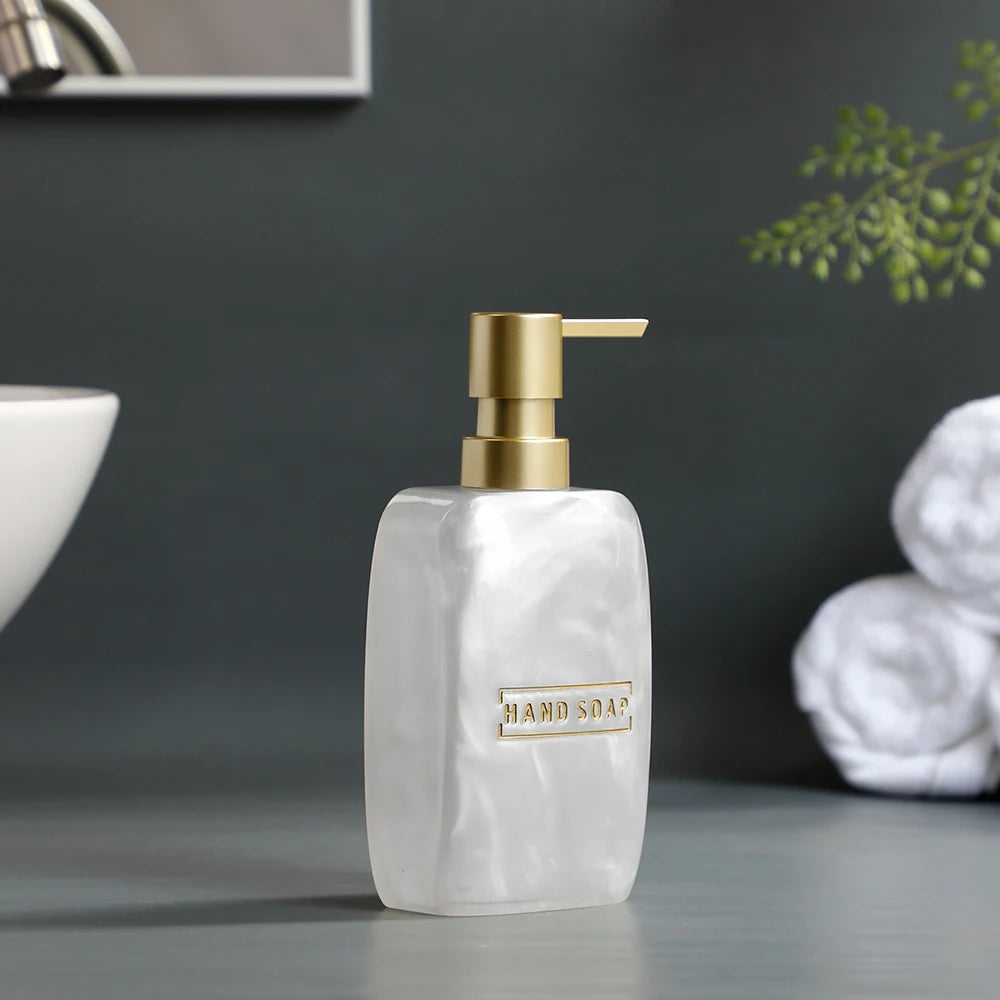 Bathroom Accessories White Pearl Look Bathroom Vanity Countertop Accessory Set,Soap Dispenser,Toothbrush Holder Set,Tray - vue 5 sur 7