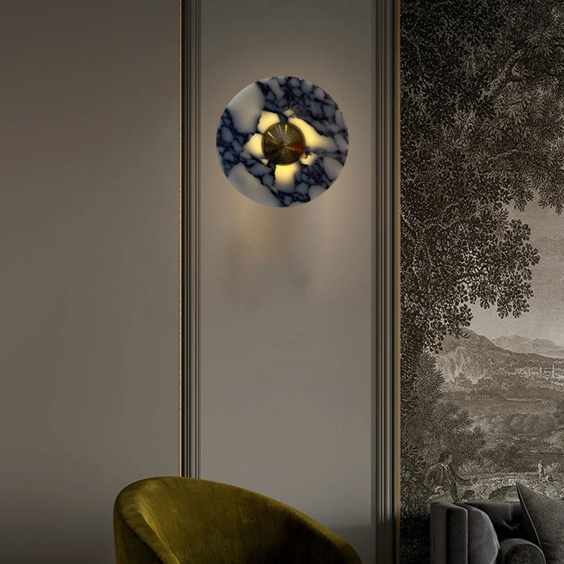 Natural marble and gold metal LED wall light ambient lighting 3000k - vue 4 sur 8