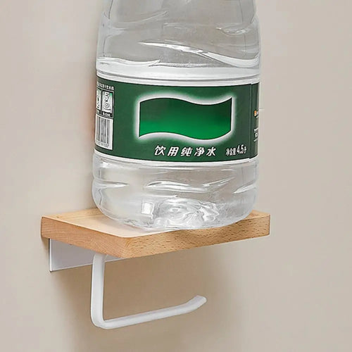 wooden tissue holder with shelf for bathroom - vue 5 sur 8