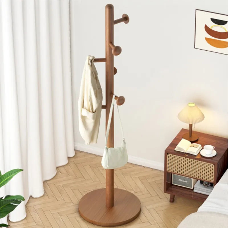 X&amp;D Solid Wood Coat Rack, Floor Hanging Clothes Rack Simple Modern Bag Rack Bedroom Household Single Pole Vertical Drying Rack - vue 6 sur 12