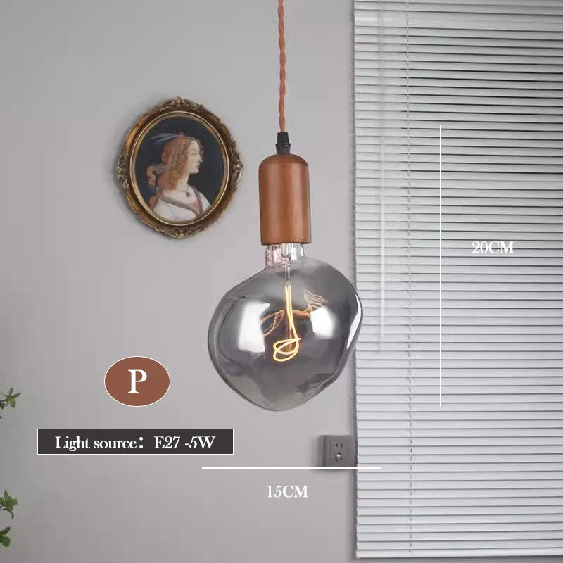 Retro art glass chandelier with solid wood for interior decoration - vue 15 sur 25