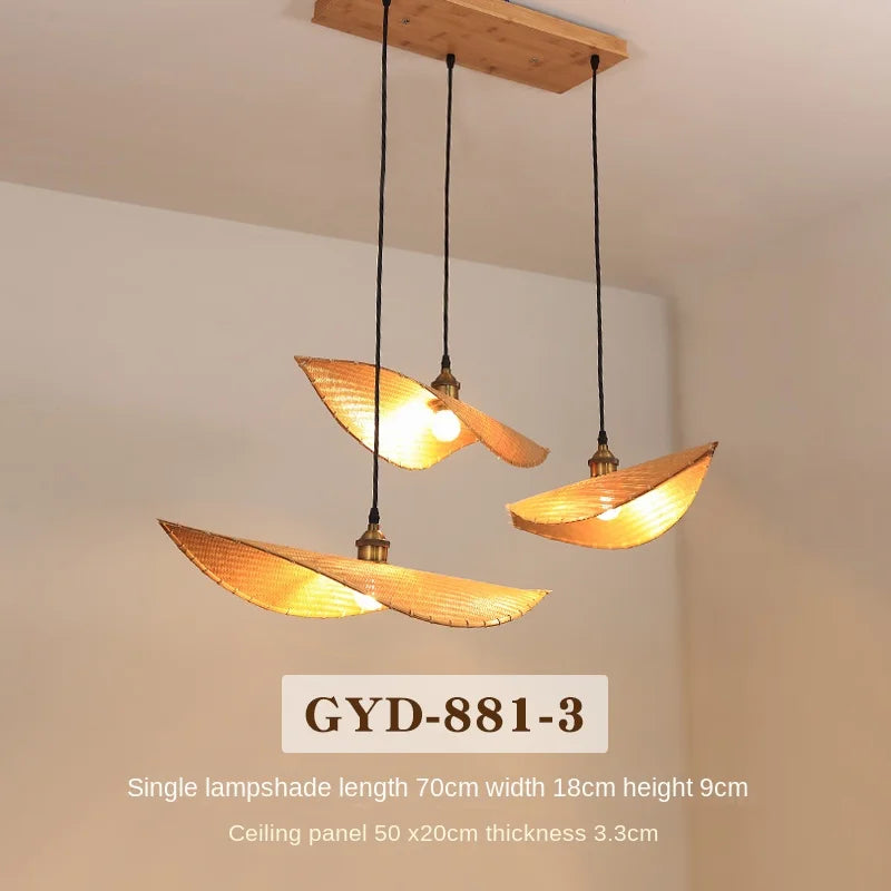 Japanese style bamboo chandelier for zen Asian decor - vue 10 sur 11