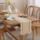 Bohemian beige table runner with tassels and geometric pattern