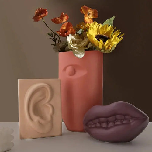 ceramic vase face art european style abstract decorative - vue 4 sur 8
