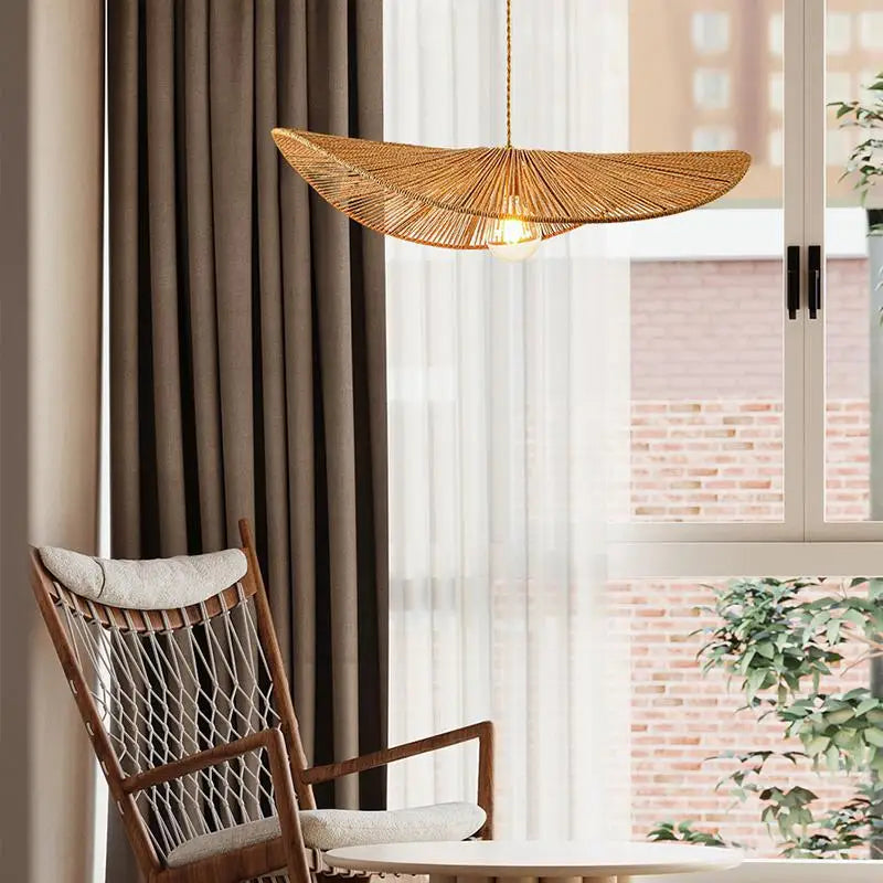 Japanese-style woven straw chandelier for interior decor