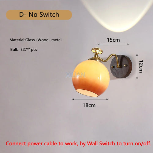 Wabi-sabi glass flower wall light with solid wood - vue 22 sur 21