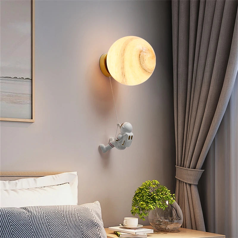 Copper astronaut moon wall light for boys