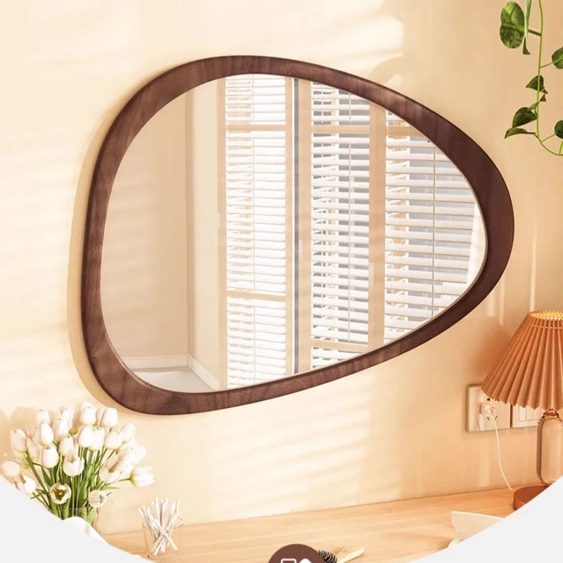 trendy vintage wooden mirror with irregular glass for HD makeup