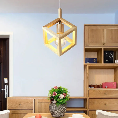 Modern solid wood pendant light for indoor lighting - vue 3 sur 7