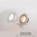 Recessed LED downlight with borderless trim for home and shop interior lighting