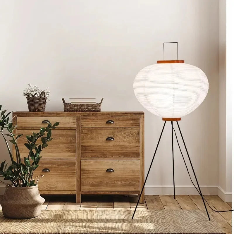 Japanese design floor lamp made of rice paper with tripod