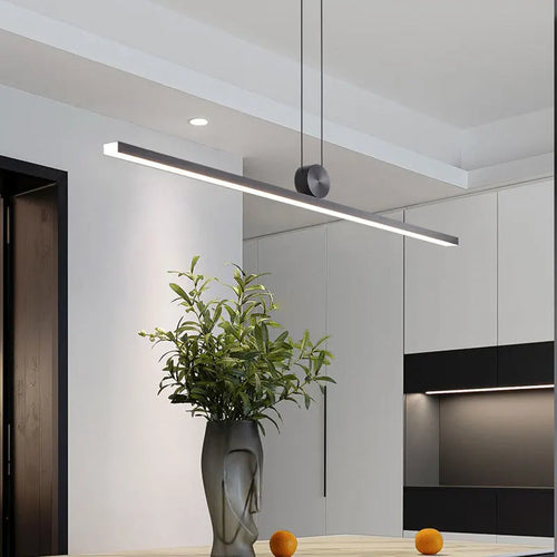 Modern minimalist LED strip pendant light for living room, dining room, kitchen, black chandelier home decor hanging fixture - vue 4 sur 9