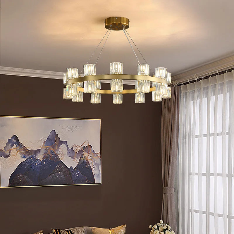 Modern luxury LED copper and crystal chandelier - vue 4 sur 17
