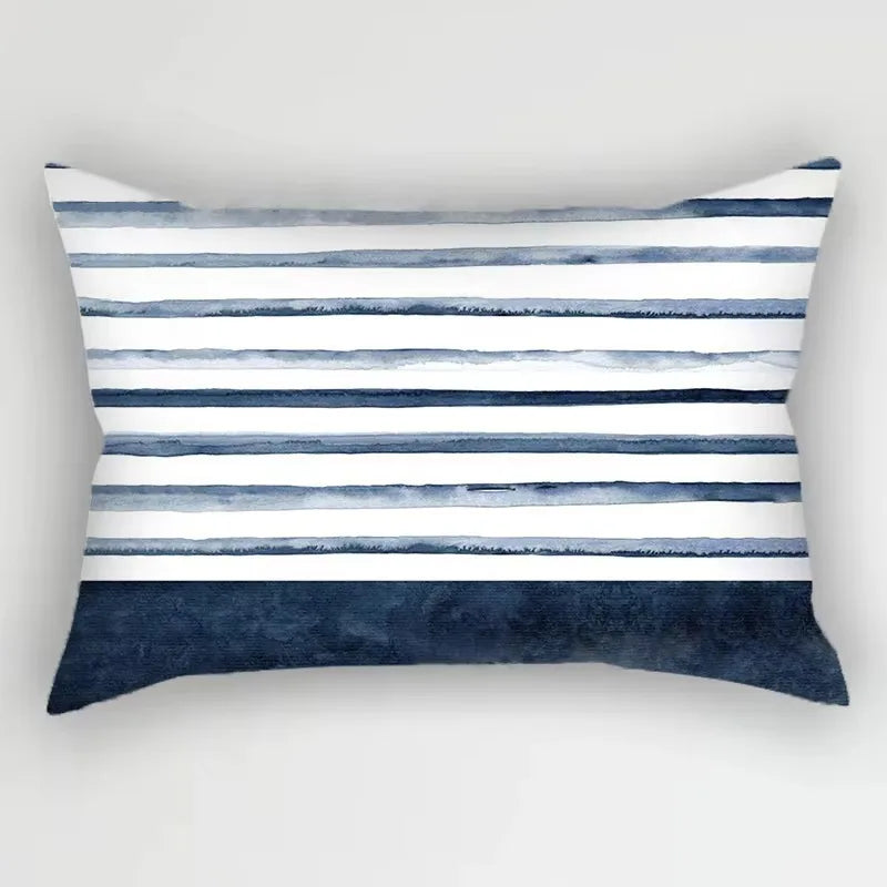 Rectangular decorative pillowcase with blue floral and leaf pattern